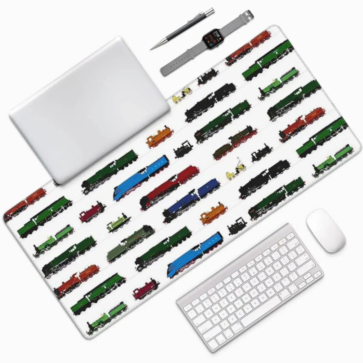 Pc Gaming Icon - Alfombrilla grande para ratón con trenes